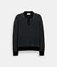 COACH®,KNIT LONG SLEEVE POLO,cotton,Charcoal/Black,Front View