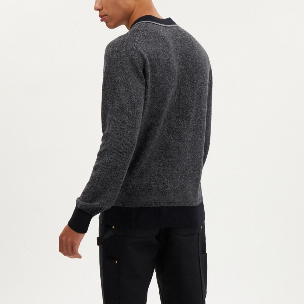 COACH®,KNIT LONG SLEEVE POLO,Charcoal/Black,Scale View