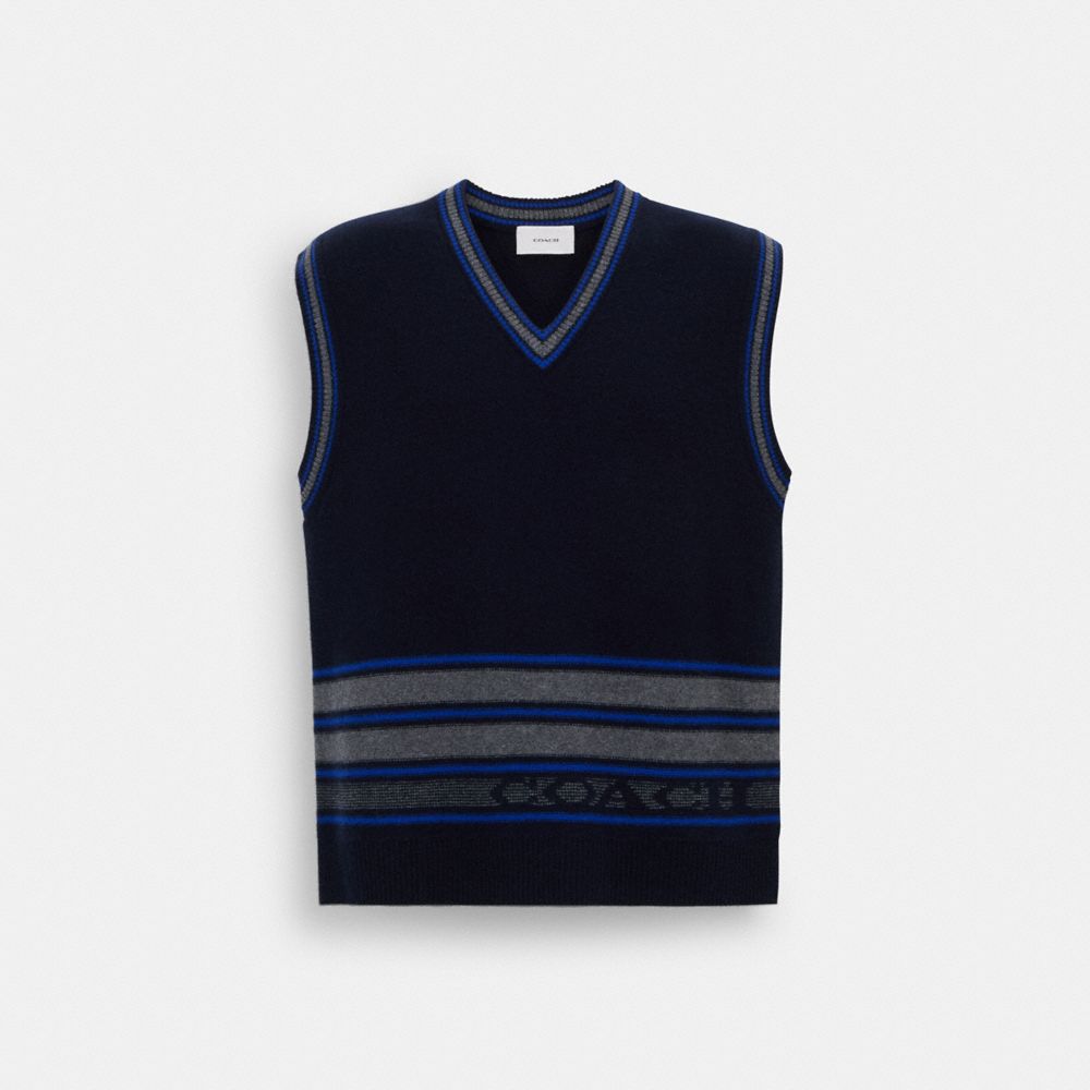 COACH®,SWEATER VEST,Navy/Grey,Front View