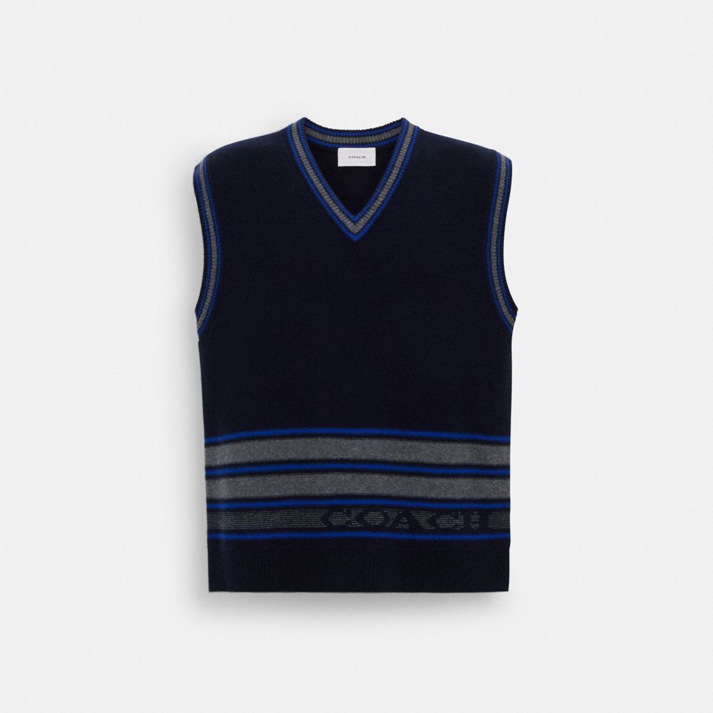 COACH®,SWEATER VEST,cotton,Navy/Grey,Front View