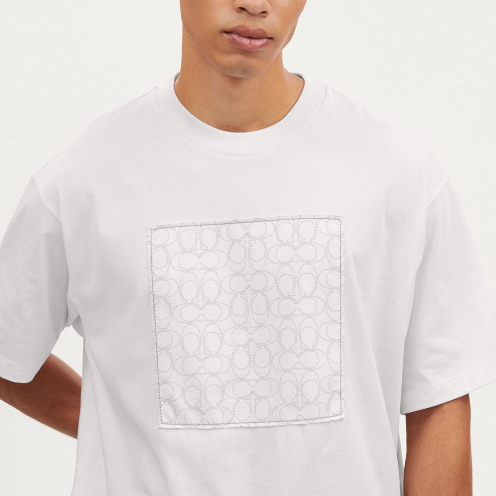 COACH®,Signature T Shirt,Cotton,T Shirt,Logo,Pattern,Casual,Cream,Detail View