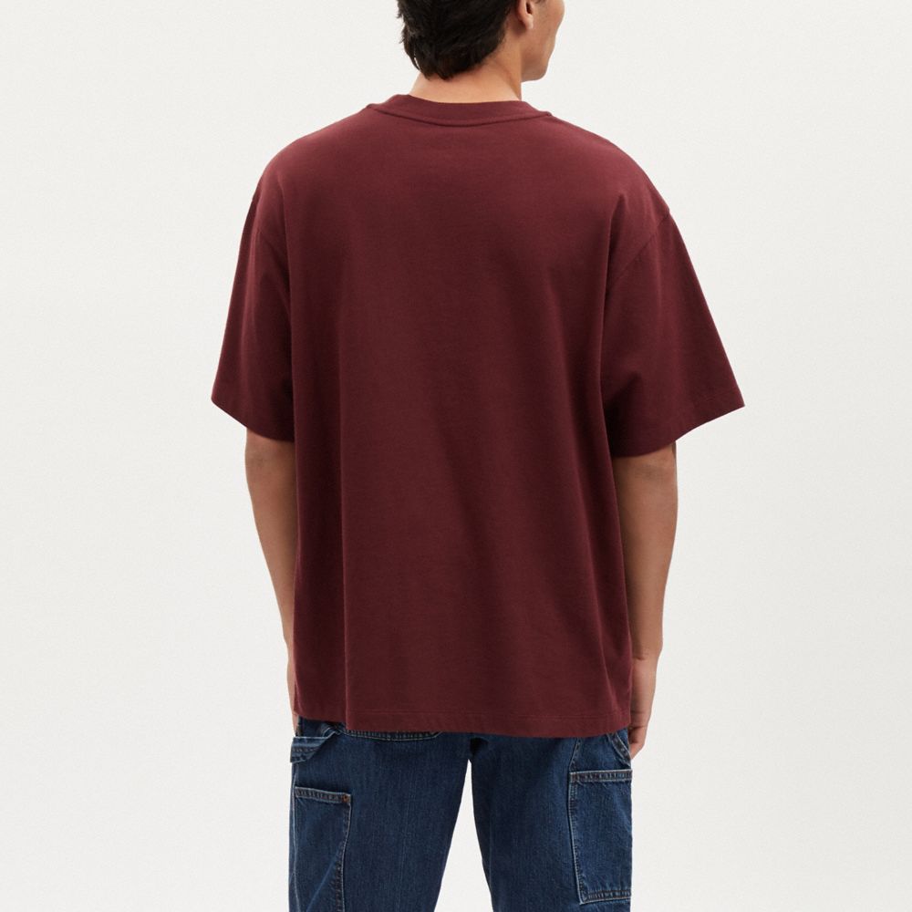 COACH®,Signature T Shirt In Organic Cotton,Cotton,T Shirt,Logo,Word Embellishment,Casual,Maroon,Scale View