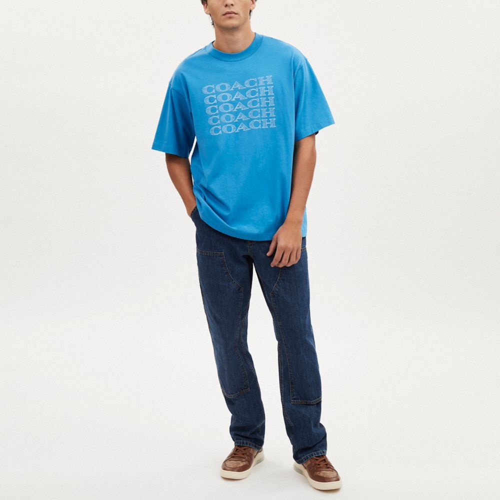 COACH®,SIGNATURE STACK T-SHIRT,Bright Blue,Scale View