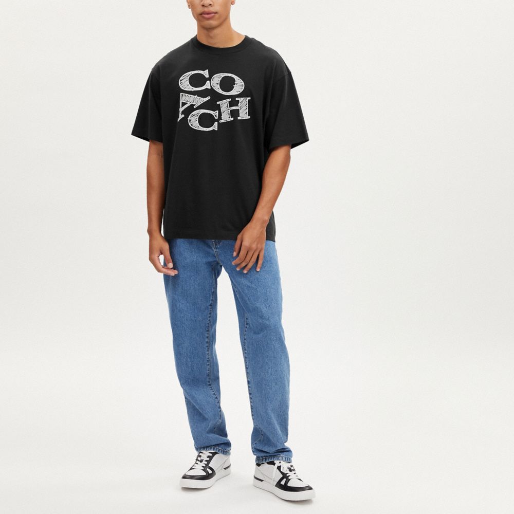 COACH®,Signature T Shirt,Cotton,T Shirt,Word Embellishment,Casual,Black,Scale View