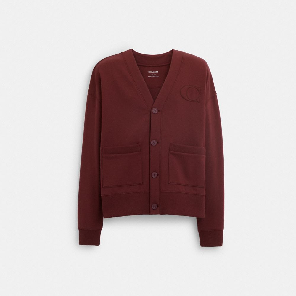 COACH®,RELAXED CARDIGAN,cotton,Port,Front View