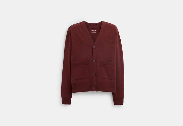 COACH®,RELAXED CARDIGAN,cotton,Port,Front View