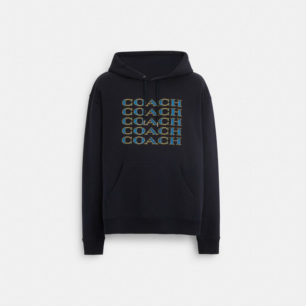 COACH®,SIGNATURE STACK HOODIE,Navy,Front View