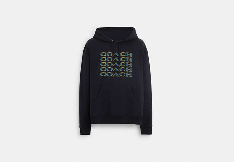 COACH®,SIGNATURE STACK HOODIE,cotton,Navy,Front View