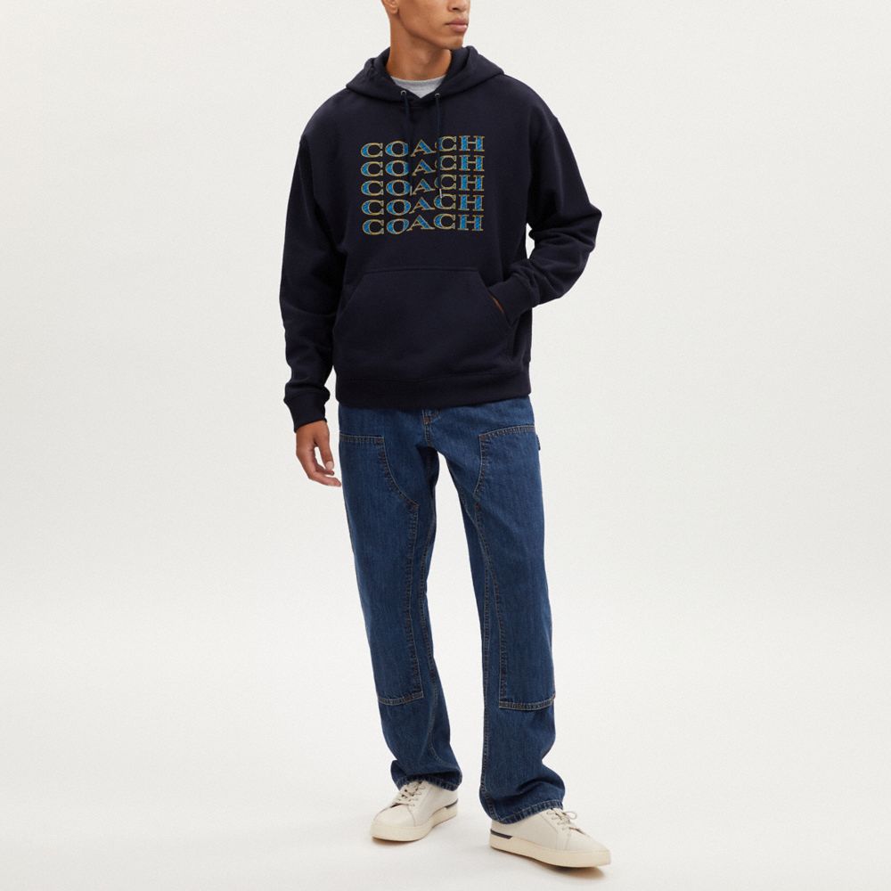 COACH®,SIGNATURE STACK HOODIE,Navy,Scale View