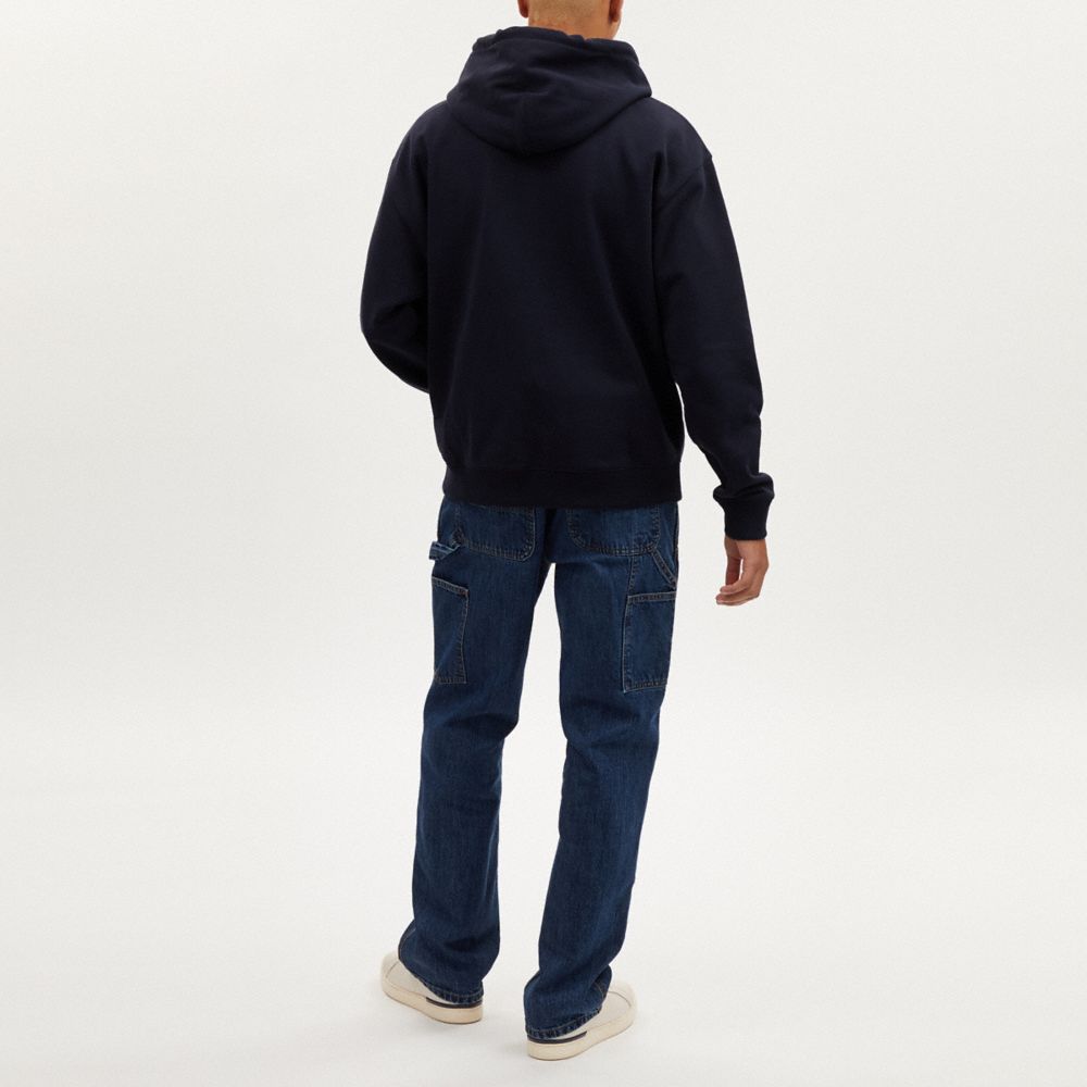 COACH®,Signature Stack Hoodie,Cotton,Spandex,Sweatshirt,Drawstring,Logo,Casual,Navy,Scale View