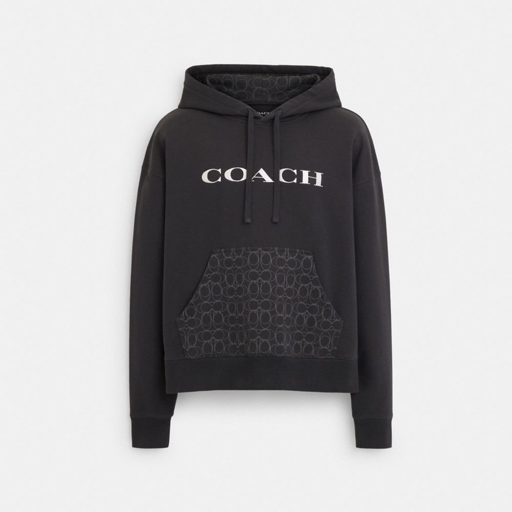 COACH®,SIGNATURE HOODIE,Black,Front View