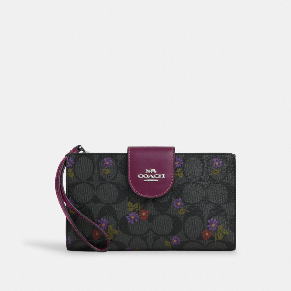 COACH® | Phone Wallet In Signature Canvas With Country Floral