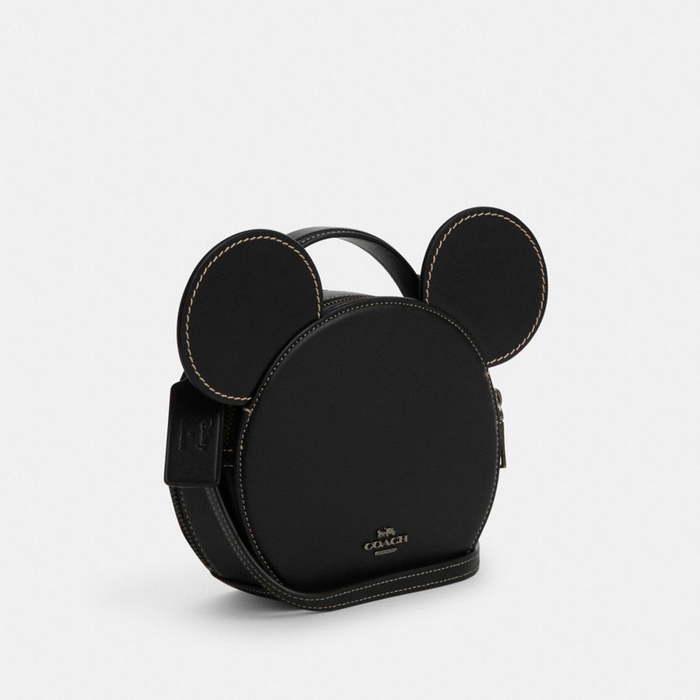 COACH®,DISNEY X COACH MICKEY MOUSE EAR BAG,Novelty Leather,Medium,Gunmetal/Black Multi,Angle View