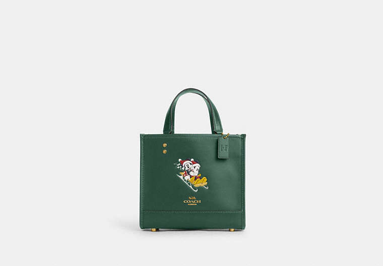 COACH®,DISNEY X COACH DEMPSEY TOTE 22 WITH SLED MOTIF,Leather,Medium,Brass/Dark Pine,Front View