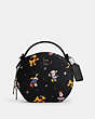 COACH®,DISNEY X COACH CANTEEN CROSSBODY WITH HOLIDAY PRINT,Other,Small,Gunmetal/Black Multi,Front View