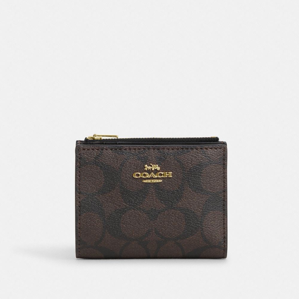 COACH®,BIFOLD WALLET IN SIGNATURE CANVAS,Signature Canvas,Gold/Brown Black,Front View
