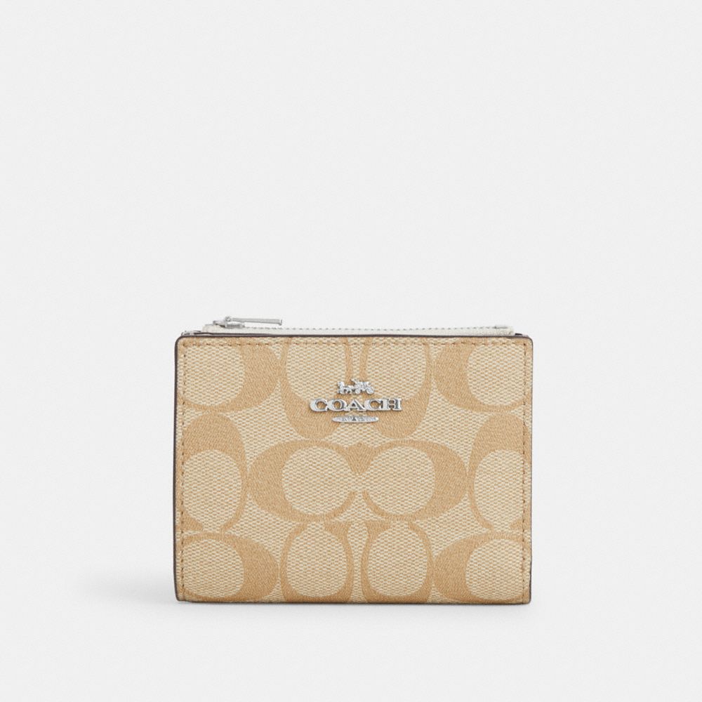 COACH®,BIFOLD WALLET IN SIGNATURE CANVAS,Signature Canvas,Silver/Light Khaki/Chalk,Front View