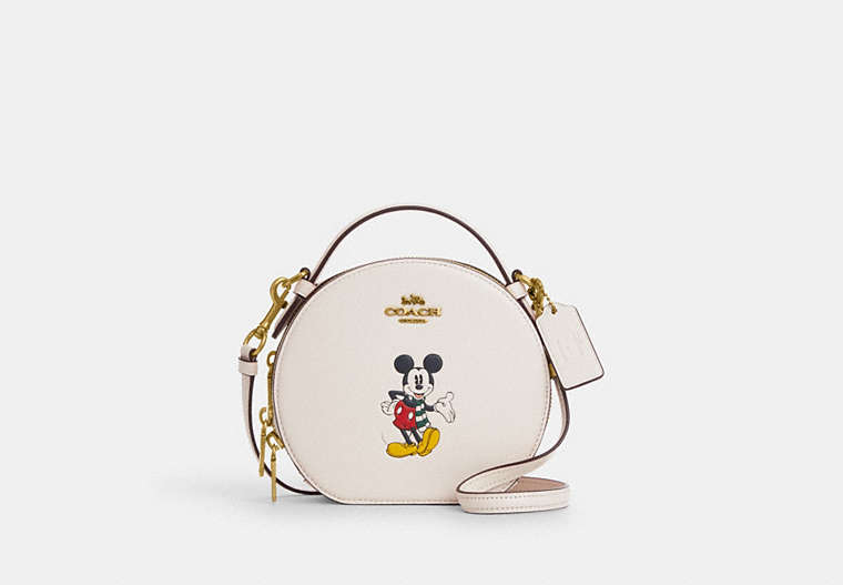 COACH®,DISNEY X COACH CANTEEN CROSSBODY WITH MICKEY MOUSE,Leather,Small,Brass/Chalk Multi,Front View