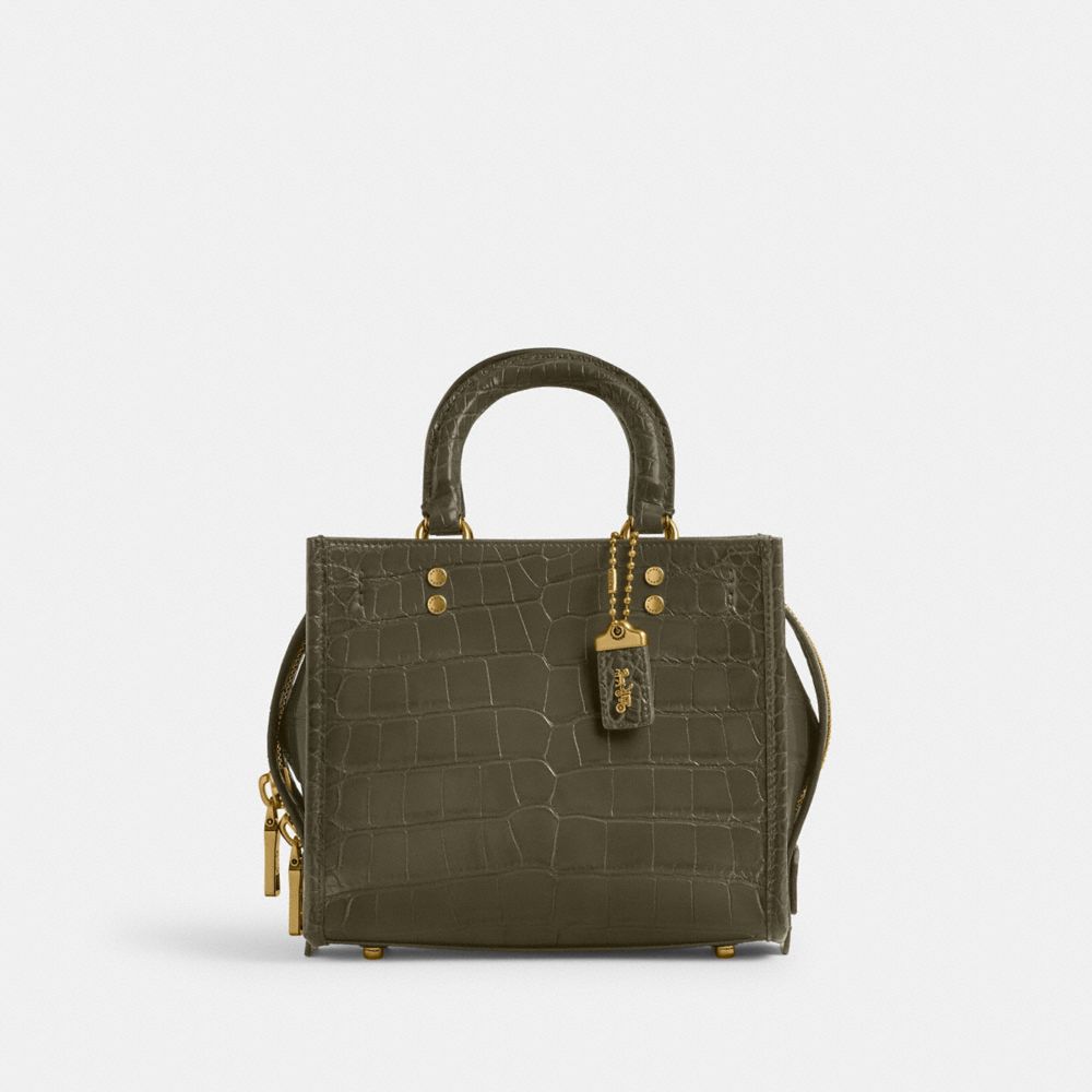 COACH®,ROGUE 20 IN ALLIGATOR,Alligator,Small,Brass/Olive,Front View