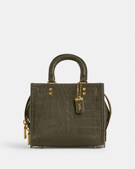 COACH®,ROGUE 20 IN ALLIGATOR,Alligator,Small,Brass/Olive,Front View