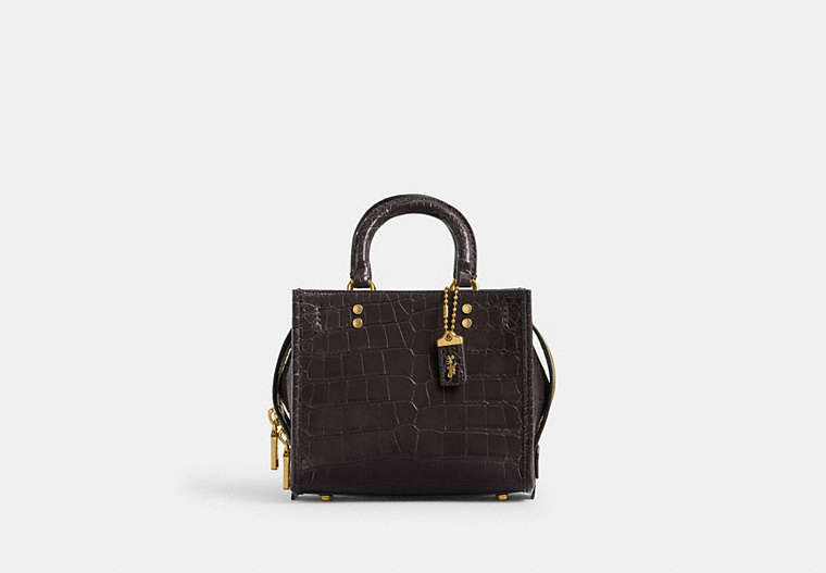 COACH®,ROGUE 20 IN ALLIGATOR,Alligator,Small,Brass/Oxblood,Front View