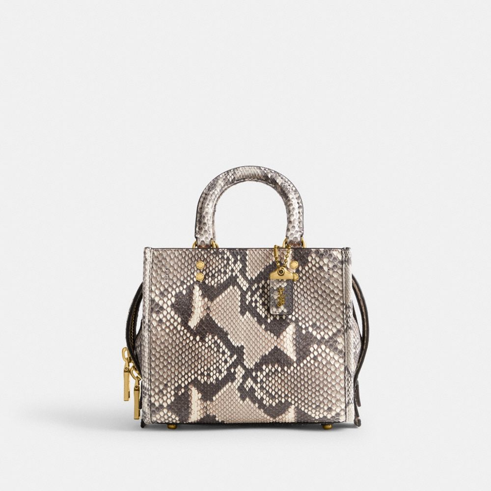 COACH®,ROGUE 20 IN PYTHON,Snakeskin Leather,Small,Brass/Chalk,Front View