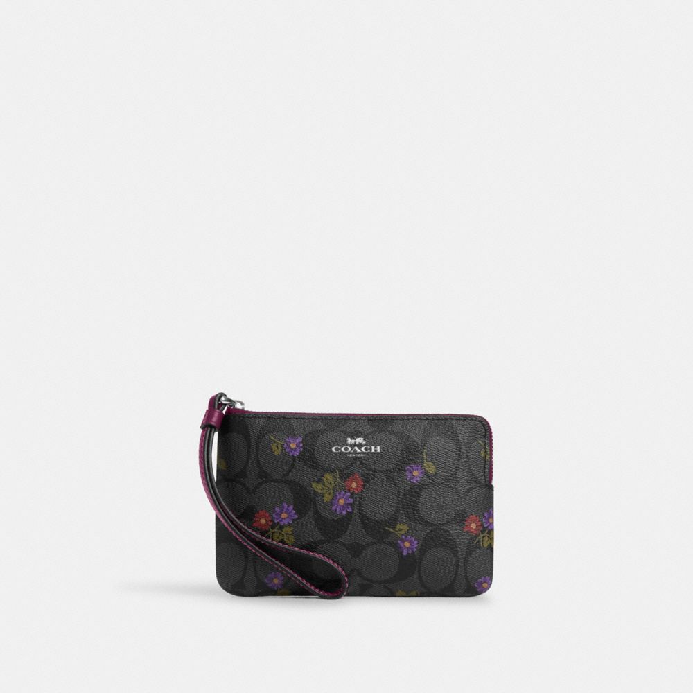 Coach Floral Printed Leather Small Wristlet