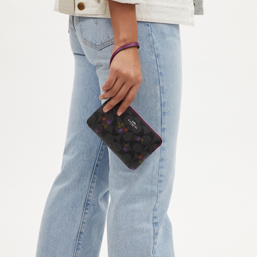 COACH®,Corner Zip Wristlet In Signature Canvas With Country Floral Print,,Detail View