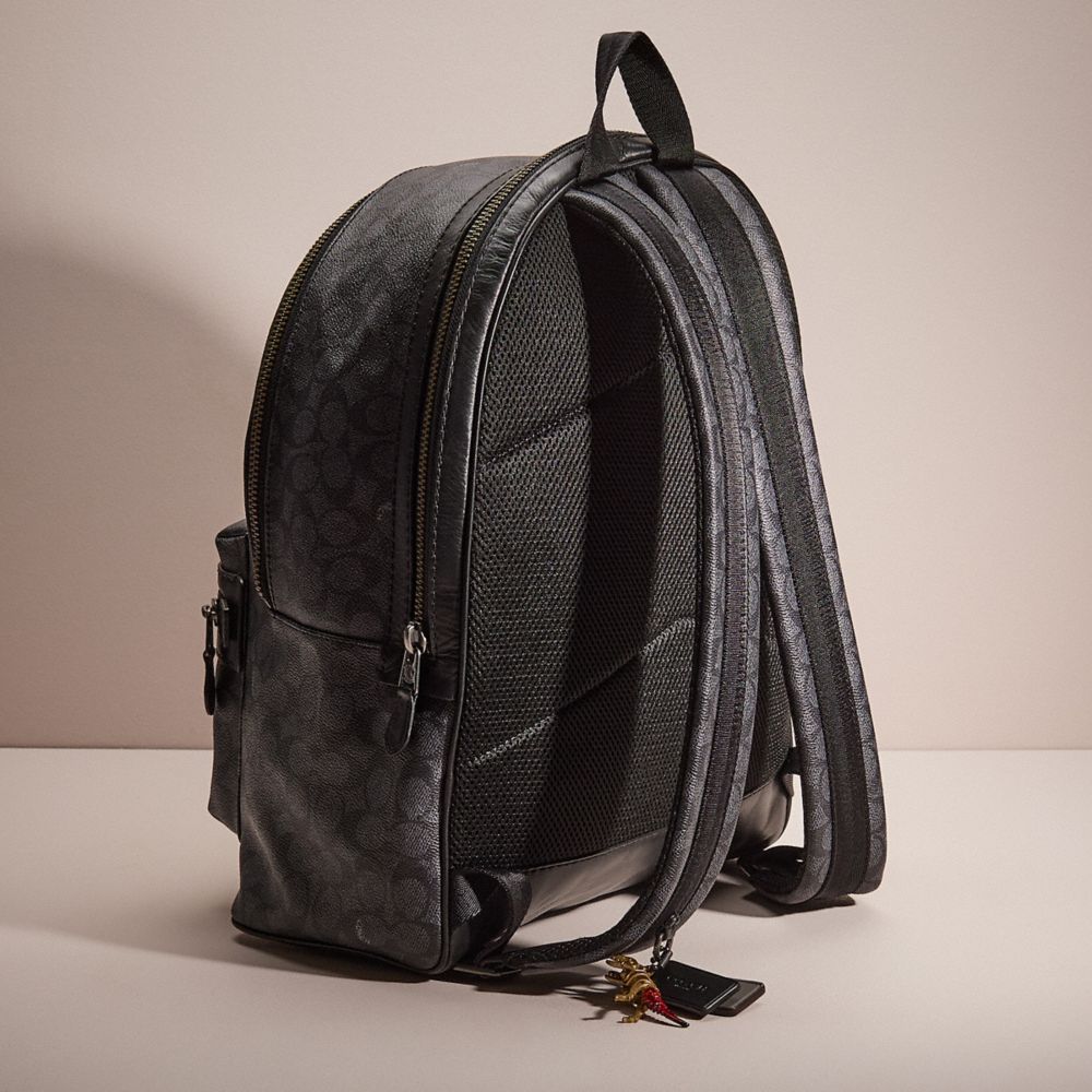 COACH®,Upcrafted Academy Backpack In Signature Canvas,Backpack,Applique,Casual,Black,Angle View