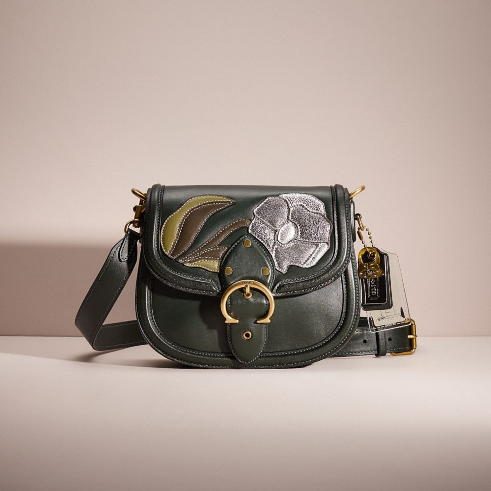 COACH®,UPCRAFTED BEAT SADDLE BAG,Brass/Amazon Green,Front View