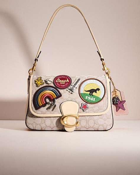 COACH®,UPCRAFTED SOFT TABBY SHOULDER BAG IN SIGNATURE JACQUARD,Brass/Stone Ivory,Front View