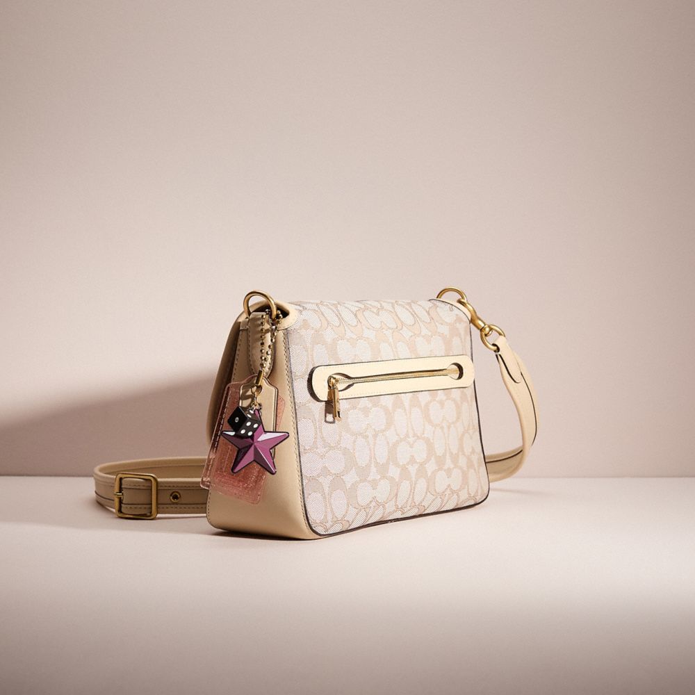 COACH®,UPCRAFTED SOFT TABBY SHOULDER BAG IN SIGNATURE JACQUARD,Brass/Stone Ivory,Angle View