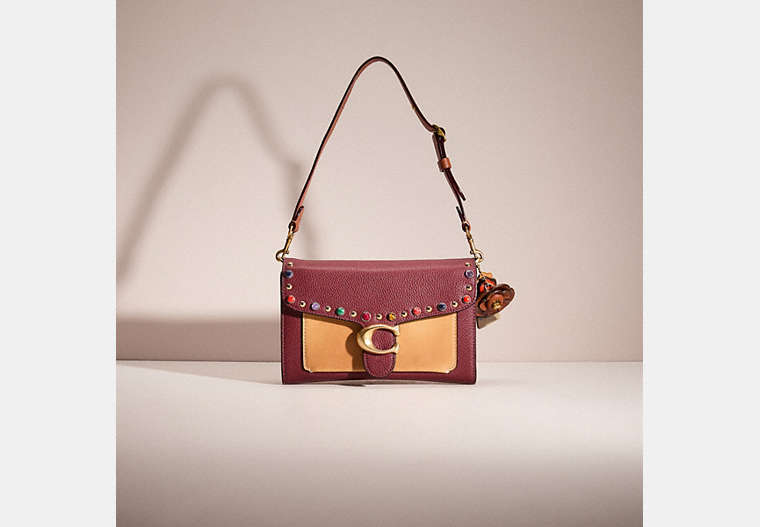 COACH®,UPCRAFTED TABBY CHAIN CLUTCH IN COLORBLOCK,Brass/Wine Multi,Front View