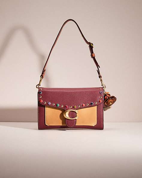 COACH®,UPCRAFTED TABBY CHAIN CLUTCH IN COLORBLOCK,Brass/Wine Multi,Front View