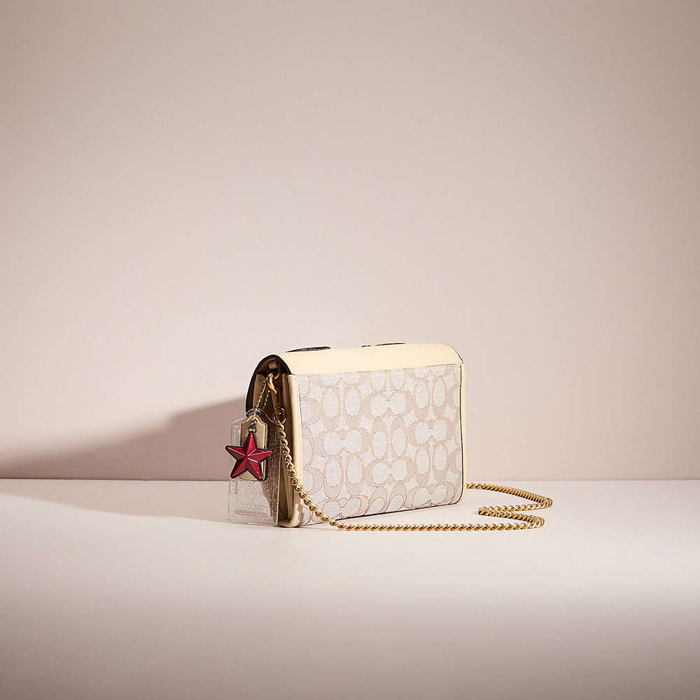 Shop Coach Upcrafted Tabby Chain Clutch In Signature Jacquard In Brass/stone Ivory