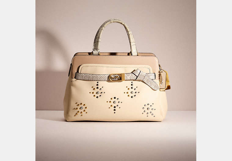 COACH®,UPCRAFTED TATE CARRYALL 29 IN COLORBLOCK WITH SNAKESKIN DETAIL,Brass/Ivory Multi,Front View