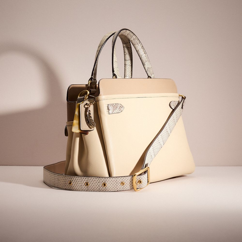 COACH®,UPCRAFTED TATE CARRYALL 29 IN COLORBLOCK WITH SNAKESKIN DETAIL,Brass/Ivory Multi,Angle View