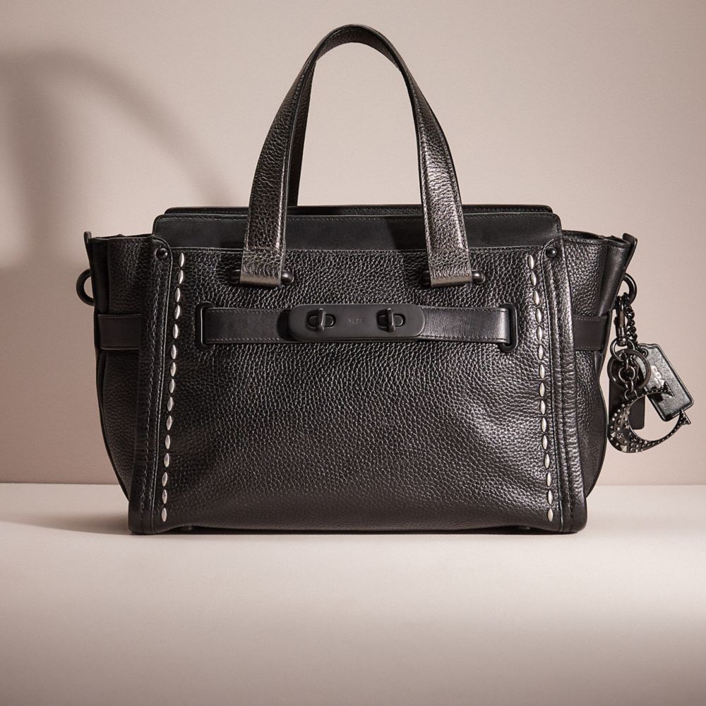 COACH®,UPCRAFTED COACH SWAGGER,Pebble Leather,Matte Black/Black,Front View