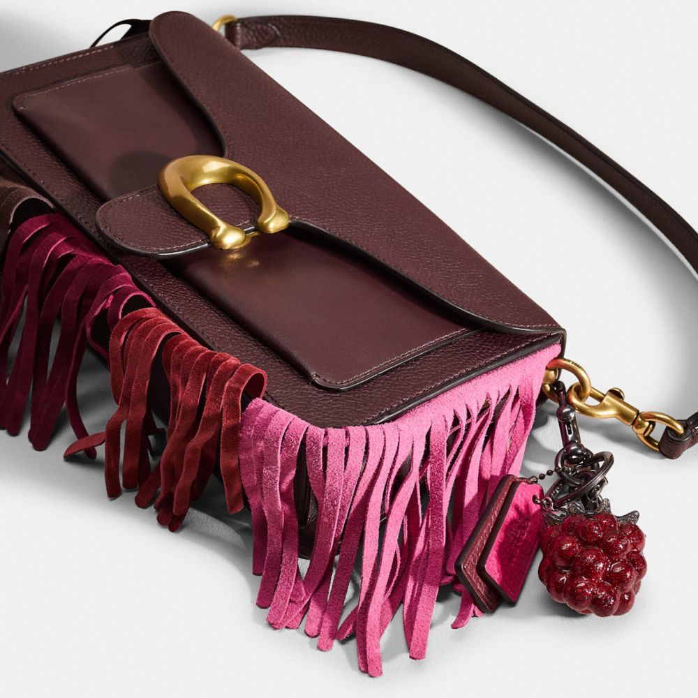 COACH®,Upcrafted Tabby Shoulder Bag 26,Leather,Shoulder Bag,3D Embellishment,Logo,Metal,Fringe,Compact,Gold Metal,Day Party,Brown,Closer View