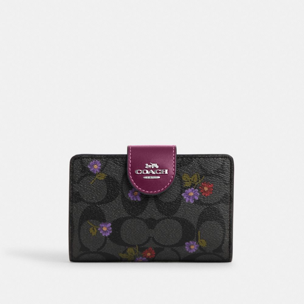 Coach Outlet Corner Zip Wristlet With Country Floral Print In Purple