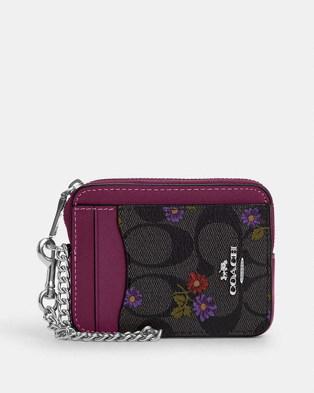 Zip Card Case In Signature Canvas With Country Floral Print