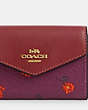 COACH®,FLAP CARD CASE WITH COUNTRY FLORAL PRINT,Mixed Material,Gold/Deep Berry Multi