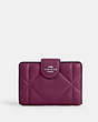 COACH®,MEDIUM CORNER ZIP WALLET WITH PUFFY DIAMOND QUILTING,Leather,Mini,Silver/Deep Berry,Front View