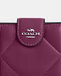 COACH®,MEDIUM CORNER ZIP WALLET WITH PUFFY DIAMOND QUILTING,Leather,Mini,Silver/Deep Berry