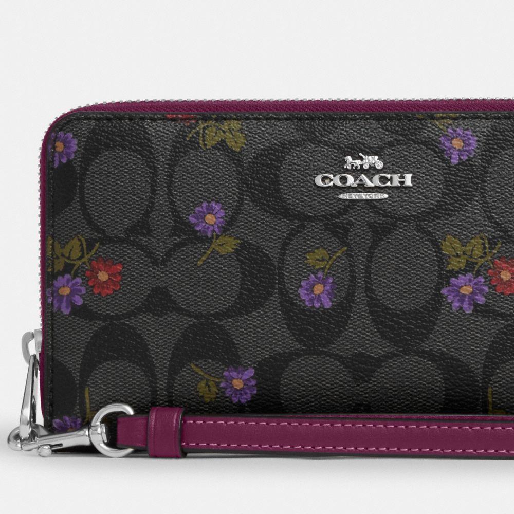 Coach Outlet Corner Zip Wristlet With Country Floral Print In Purple