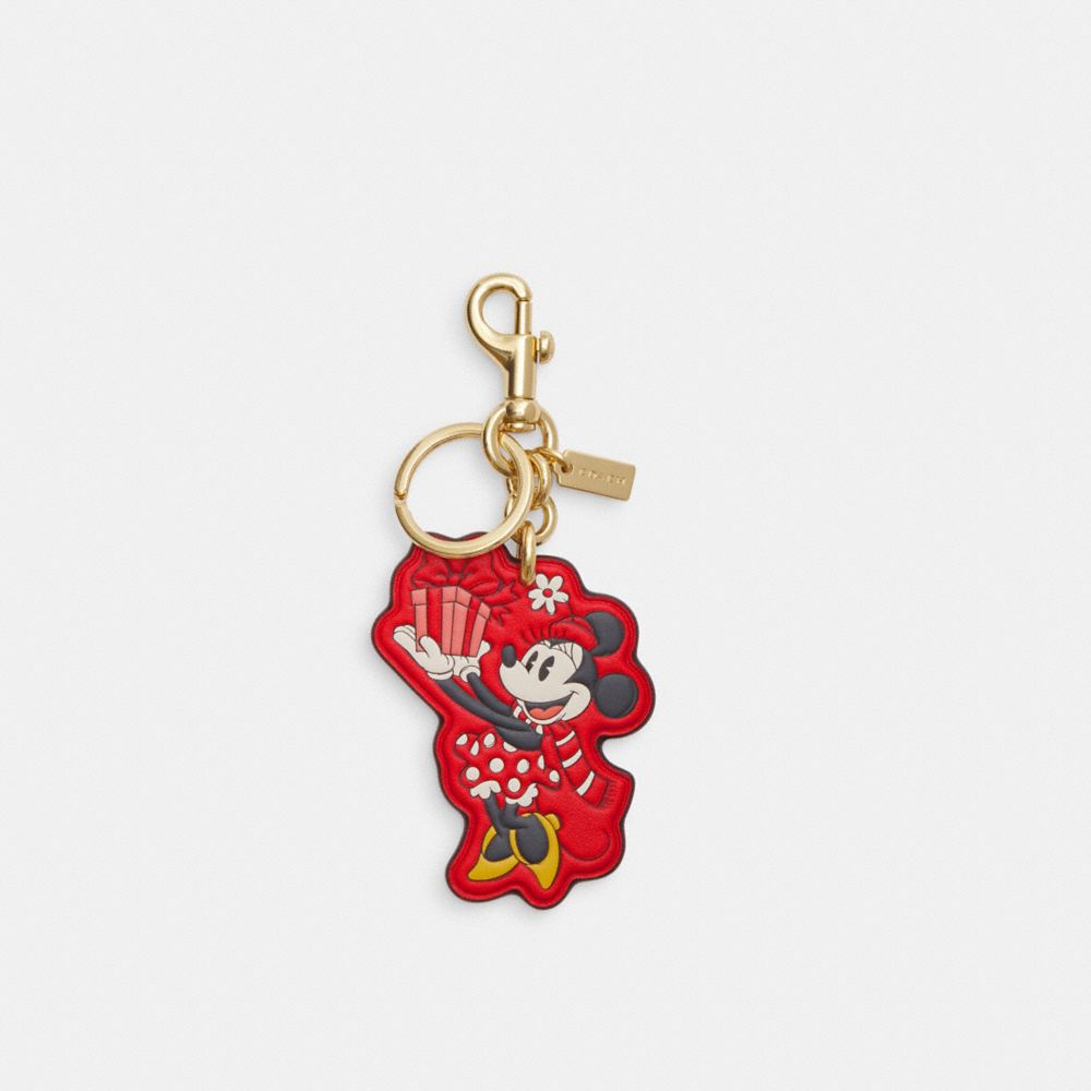 COACH®,DISNEY X COACH MINNIE MOUSE BAG CHARM,Gold/Electric Red,Front View