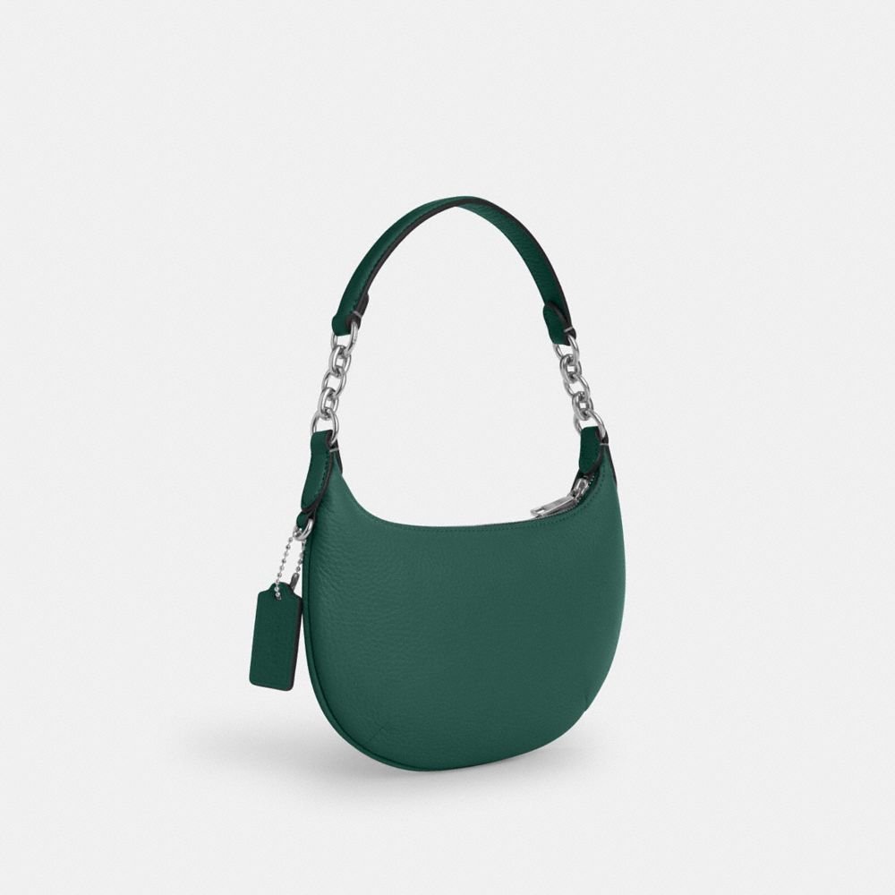 COACH®,Mini Payton Bag,Leather,Shoulder Bag,Chain Detail,Logo,Gold Metal,Casual,Emerald,Angle View