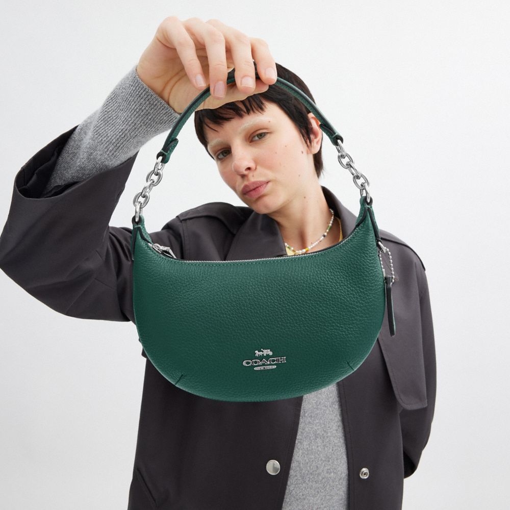 COACH®,Mini Payton Bag,Leather,Shoulder Bag,Chain Detail,Logo,Gold Metal,Casual,Emerald,Detail View