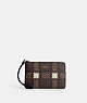 COACH®,CORNER ZIP WRISTLET WITH BRUSHED PLAID PRINT,Coated Canvas,Mini,Gold/Brown Multi,Front View