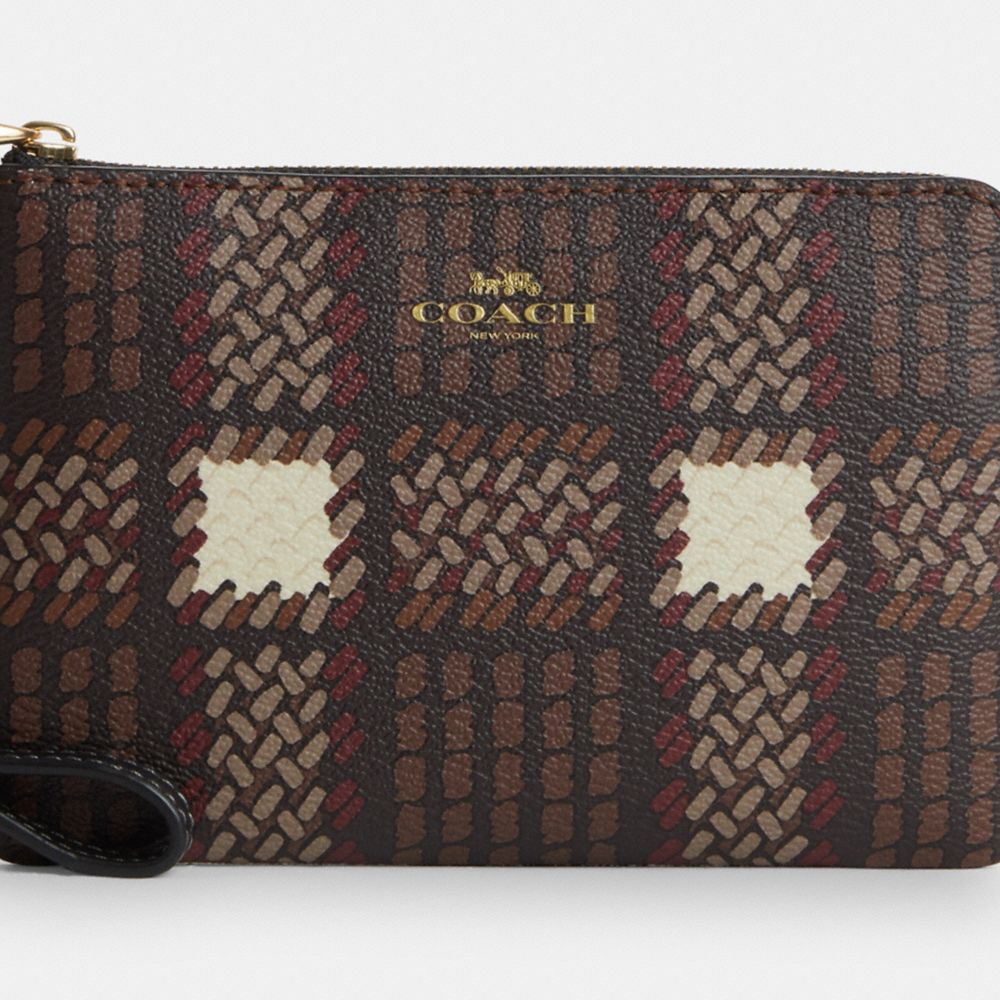 COACH®,コーナー ジップ リストレット・ブラッシュト プラッド プリント,ポーチ&リストレット,ﾌﾞﾗｳﾝ ﾏﾙﾁ